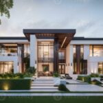 AI Generative Exterior of modern luxury house with garden and beautiful ...