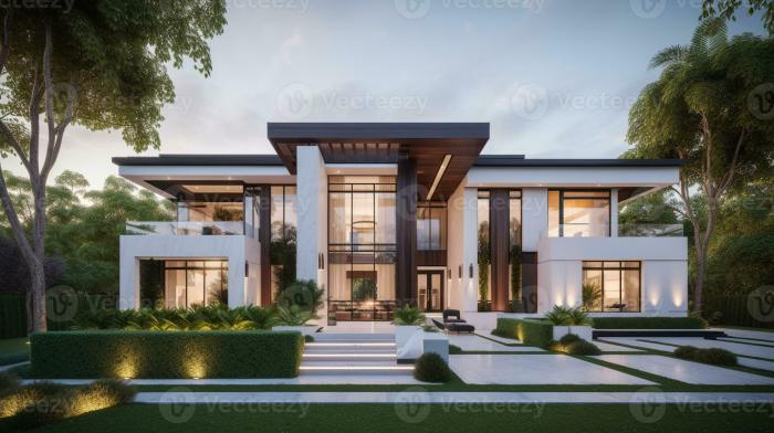 AI Generative Exterior of modern luxury house with garden and beautiful ...